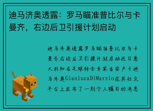 迪马济奥透露：罗马瞄准普比尔与卡曼齐，右边后卫引援计划启动