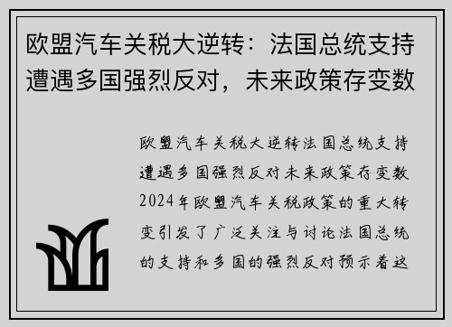 欧盟汽车关税大逆转：法国总统支持遭遇多国强烈反对，未来政策存变数